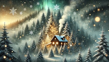 Naklejka premium A magical winter forest scene with a dreamy and ethereal atmosphere