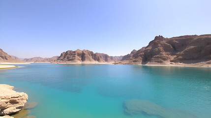 Lagoon with turqoise water in Wadi Tiwi in Oman.