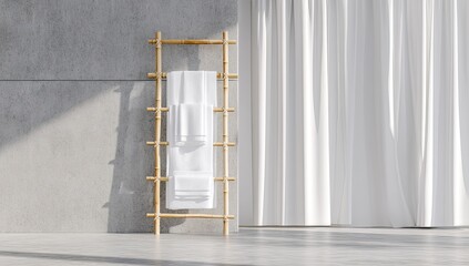 Modern bathroom with bamboo towel rack