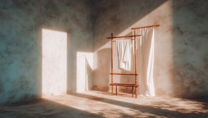 Rustic room bathed in warm sunlight