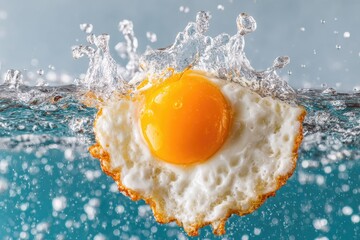 Fried egg splashing into water