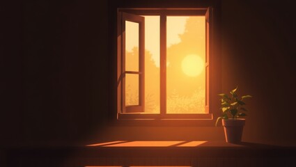 Window sunset view aesthetic background wallpaper for desktop and mobile screens