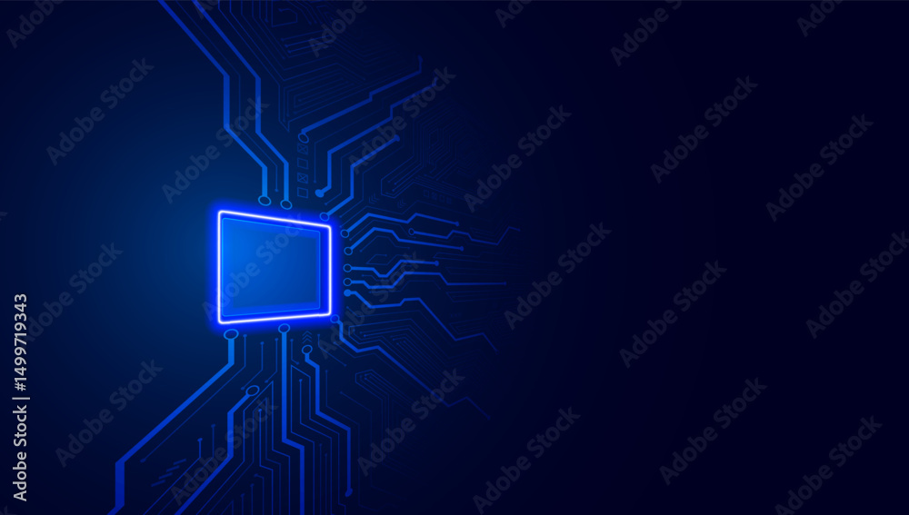 Poster abstract technology chip processor background circuit board and html code,3d illustration blue techn