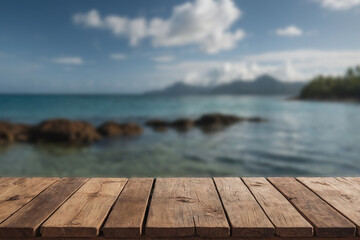Serene Tropical Beach Scene Wooden Deck Overlooking Ocean