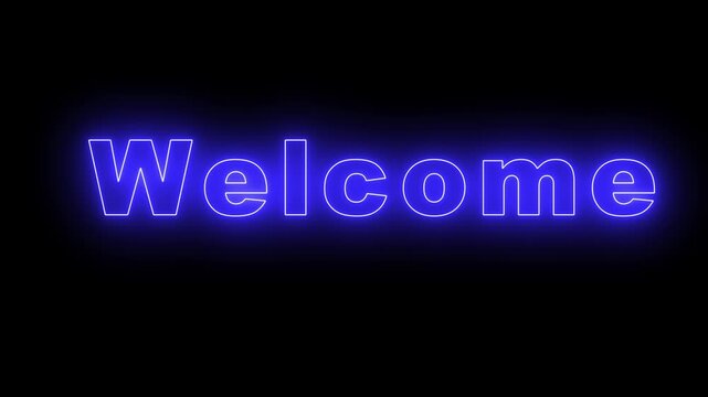 wellcome neon light text on brick wall background motion animation. Neon wellcome text on black background.