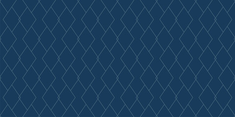 Subtle vector geometric lines texture. Trendy minimalist seamless pattern with diamonds, outline rhombuses, linear grid. Minimal abstract dark blue ornament. Art deco style. Repeated geo background