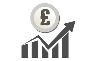 Finance graph with up-word arrow and pound sign, pound increase icon money symbol with arrow Vector Image