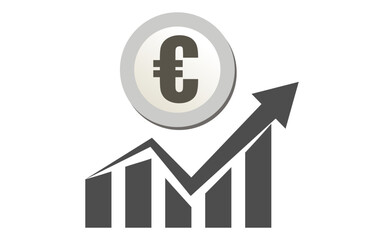 Finance graph with up-word arrow and euro sign, euro increase icon money symbol with arrow Vector Image
