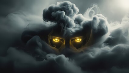 Ominous storm cloud face with glowing eyes weather phenomenon digital art
