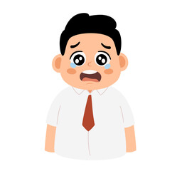 Cartoon Illustration of a Crying Cute Schoolboy
