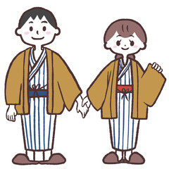 旅館の浴衣姿の男女イラスト