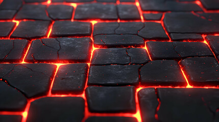 Obraz premium Glowing, cracked cobblestones illuminated from below with fiery orange lava. Perfect for fantasy, sci-fi, or hellish backgrounds.
