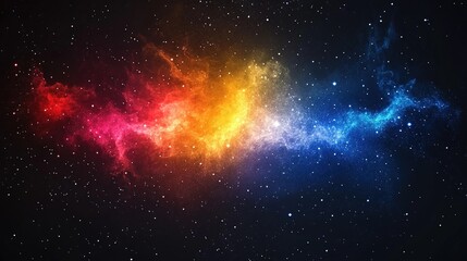 Fototapeta premium Stunning abstract cosmic scene with a vibrant blend of red, orange, yellow, and blue nebulae against a backdrop of countless stars. 