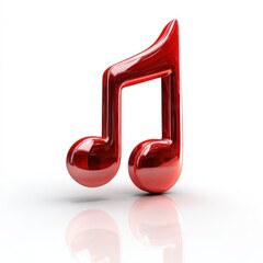 Shiny Red Eighth Note Music Symbol 3D Render Isolated on White Background Perfect for Music Industry Designs