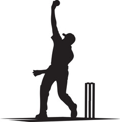 a cricket bowler fast bowling pose vector silhouette, isolated white background