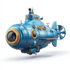 Obraz premium A Futuristic Blue and Gold Submarine Design Render Undersea Exploration Vessel Illustration