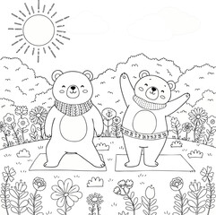 Hand-drawn trendy vector illustration for kids featuring a whimsical scene of cute animals (like fox, bear, and bunny) playing together in a magical forest