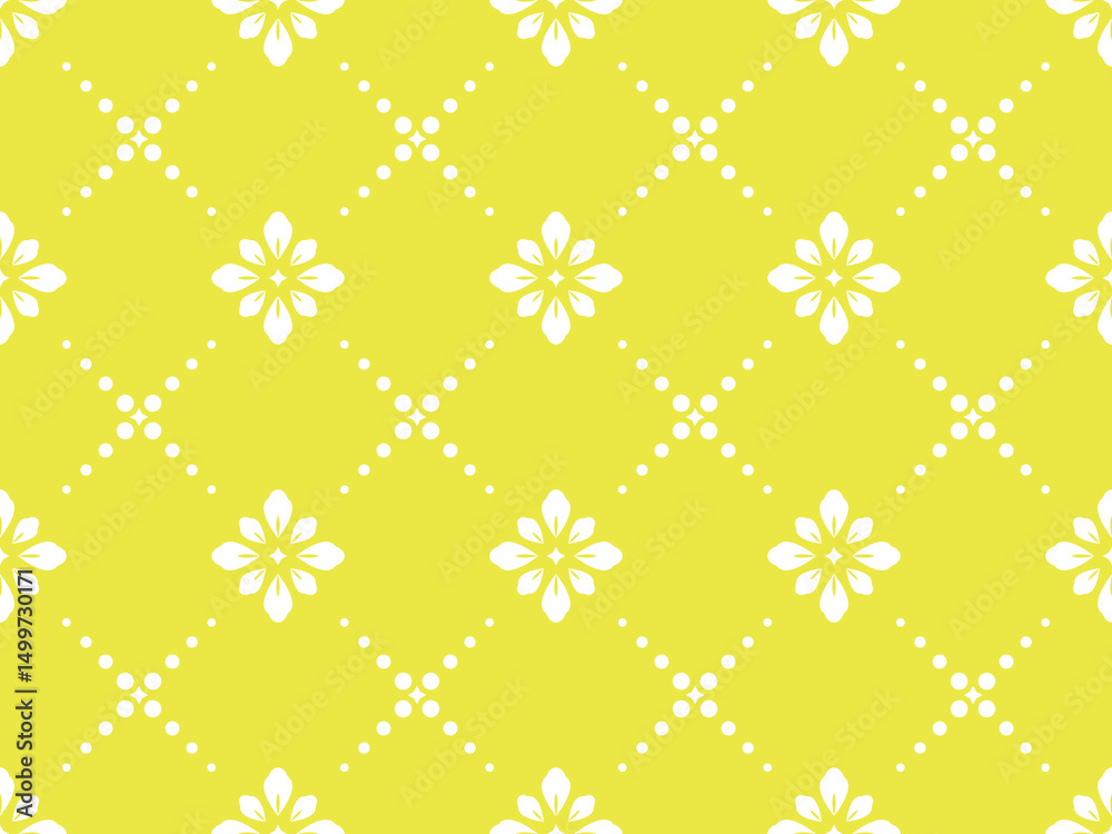 Poster flower geometric pattern. seamless vector background. white and yellow ornament. ornament for fabric