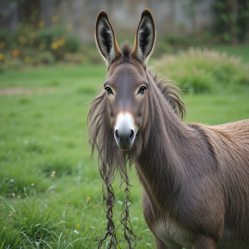 Kulan or asian wild donkey on the lawn. Latin name - Equus hemionus