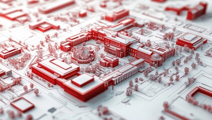 Red-outlined campus plan on white background