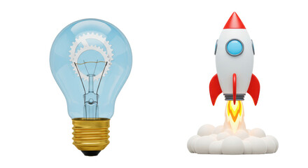 Isolated Idea Lightbulb and Rocket