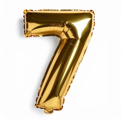 Gold balloon number 7 with solid white background for birthday or anniversary party