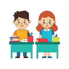 children reading book in the school