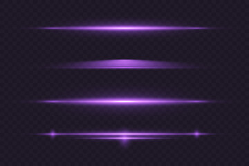 Set of abstract horizontal purple glowing lines. Dynamic movement of rays. Vector illustration in EPS format.