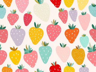 background pattern of colored strawberries