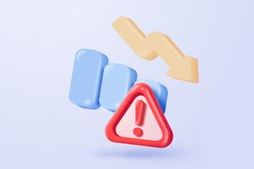 3D graph with plummeting on blue background. Business failure with negative trend concept, bar chart down. 3d representation for finance investment. 3d trading stock icon vector render illustration