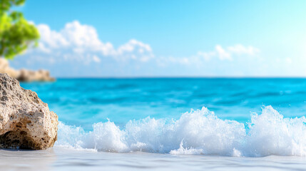 A serene ocean view with gentle waves lapping against the shore under a clear sky.
