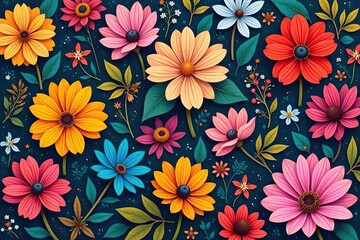 Bold, stylized floral motif arranged in square grid , flower, repeat pattern, pattern