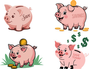 cute piggy bank illustrations for saving money and finance concepts