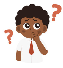 Cartoon Illustration of a Thinking Cute Schoolboy