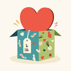 Flat vector collection for Organ Donation Week featuring conceptual designs like life switch, organ garden, gift box of life, life currency, and symbolic donor-inspired illustrations