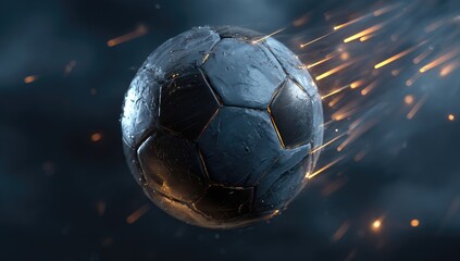 A metallic soccer ball bursts through the air