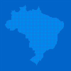 Blue halftone dot outline map background of Brazil