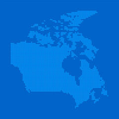Blue halftone dot outline map background of Canada