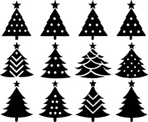 Obraz premium Pine tree silhouette collection on white background.Spruce tree silhouette set on white background
