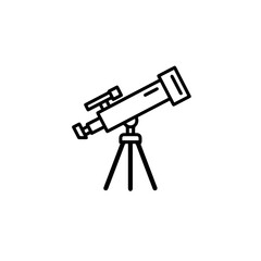 Simple telescope icon on white background. Detailed drawing of astronomical telescope on tripod. This image is perfect for school science projects and educational materials.