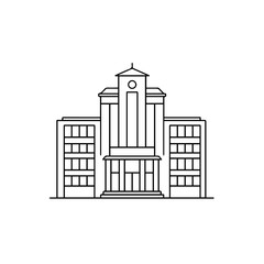 Simple school building line art illustration. School building graphic with detailed facade and symmetrical design. Clean school icon perfect for educational brochures and school websites. This simple