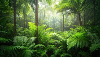 Fototapeta premium Lush, verdant jungle scene, sunlight filtering through dense canopy