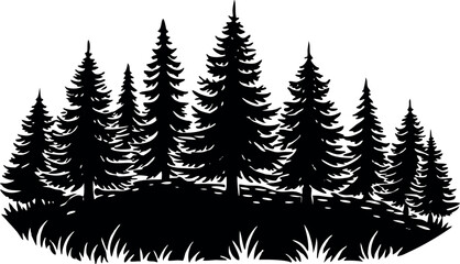 Obraz premium Pine tree silhouette collection on white background. Spruce tree silhouette set on white background