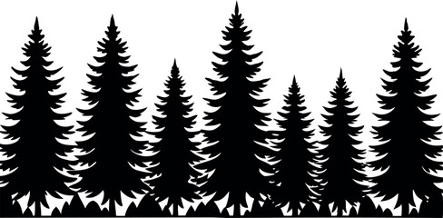 set of silhouettes of trees. pine trees isolated images. spruce tree illustration for winter christmas. 