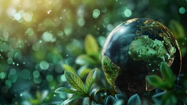 Abstract background with globe and green foliage, suitable for presentations on environmental topics and educational materials about nature.
