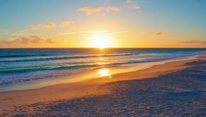 Fototapeta premium Golden Sunset on a Serene Beach