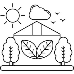 Eco Greenhouse with Plants and Sun Icon