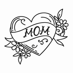 Heart with MOM Tattoo Design, Floral Mother's Day Art