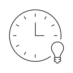 Clock With Light Bulb Line Icon. Time Management And Creative Thinking Outline Symbol. Innovation And Productivity Concept. Editable Stroke. Isolated Vector Illustration
