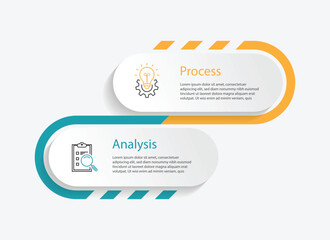 Vector 2 step infographic. Banner template presentation. Business information graph, workflow with paper style and icons.